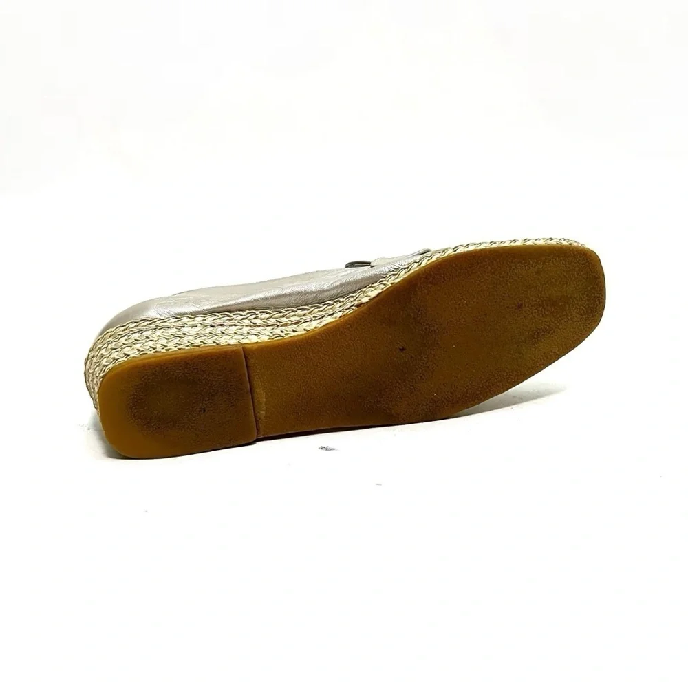 Vintage 1990s metallic silver leather slip on wedge espadrille loafers